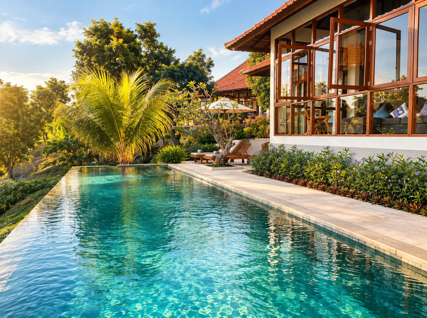 Tenang Saja Villas infinity pool and tropical gardens