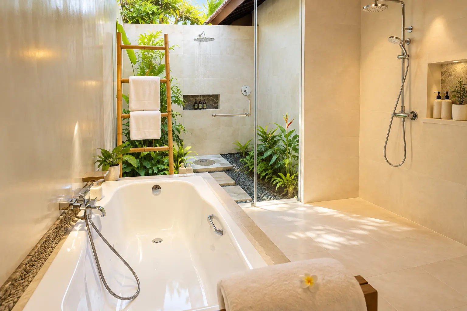 Open-air tropical bathroom